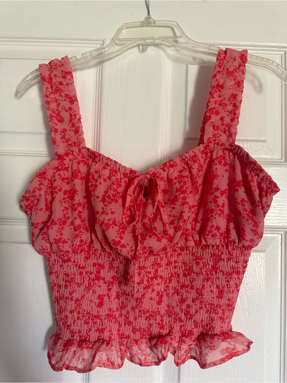Rue 21 Pink Floral Smocked Ruffle Crop Top